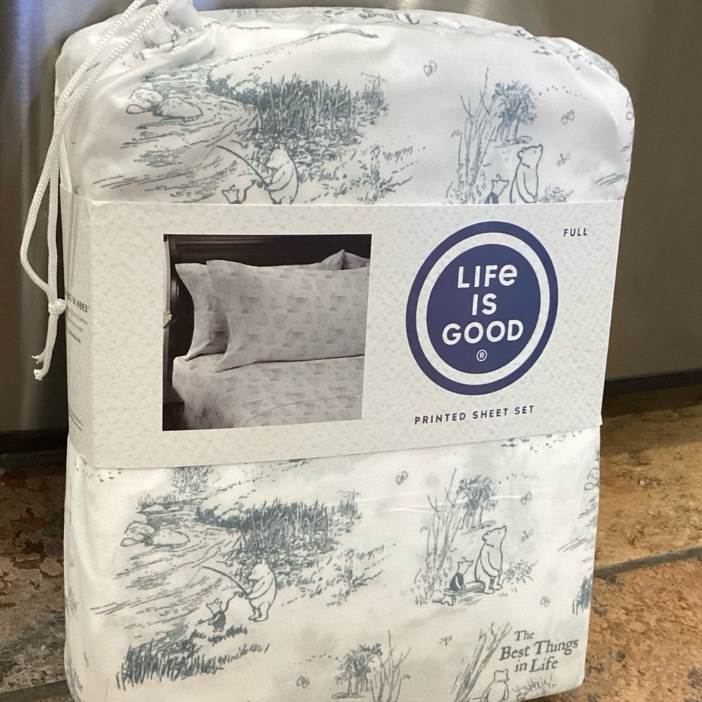 Berkshire White Sheet Set with Light Blue Scenic Print